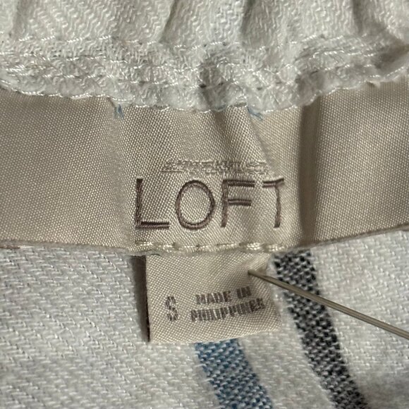 LOFT Linen cotton blend striped Mini Skirt W/ pockets blue gray white Sm EUC - Picture 5 of 10